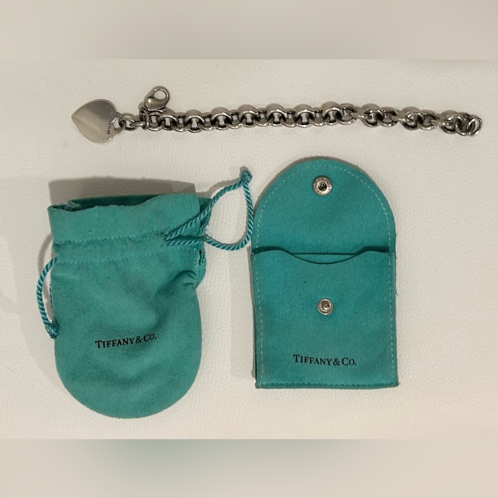 Tiffany & Co. Sterling Silver Bracelet Vintage 90s Y2K Suede Pouch & Snap Holder